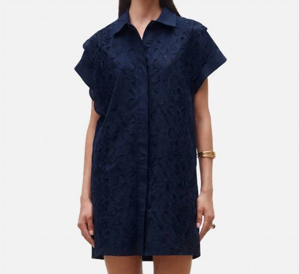NEW SUNCOO cross short sleeve mini dress in blue